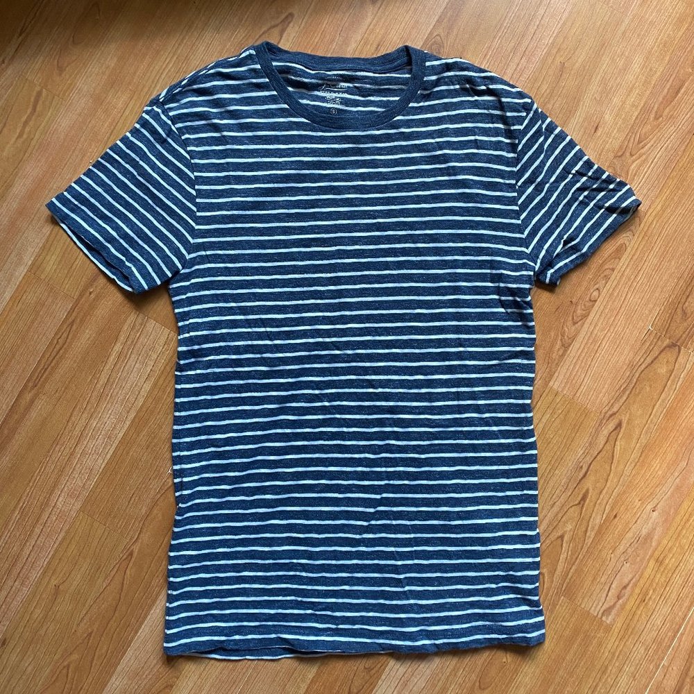 J.Crew Navy and White Striped Short Sleeve Shirt